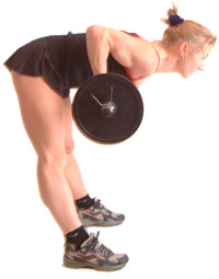 keep your back flat and pull the weight up towards your chest