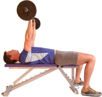 drive the weight up keeping your back in contact with the bench