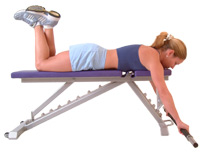 lie face down with suitable barbell under your head